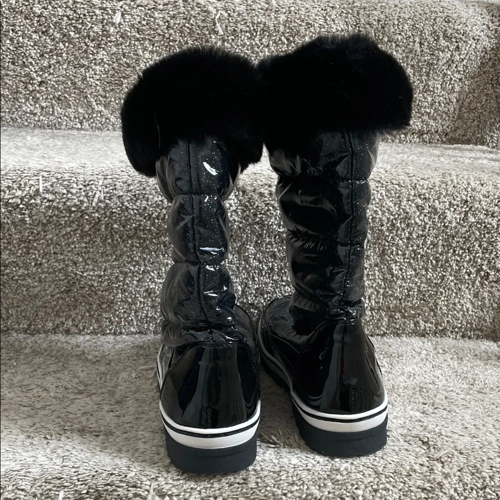 Girl’s Black Justice Faux Fur-Lined Front Zip-Up Winter Boots Size 7M